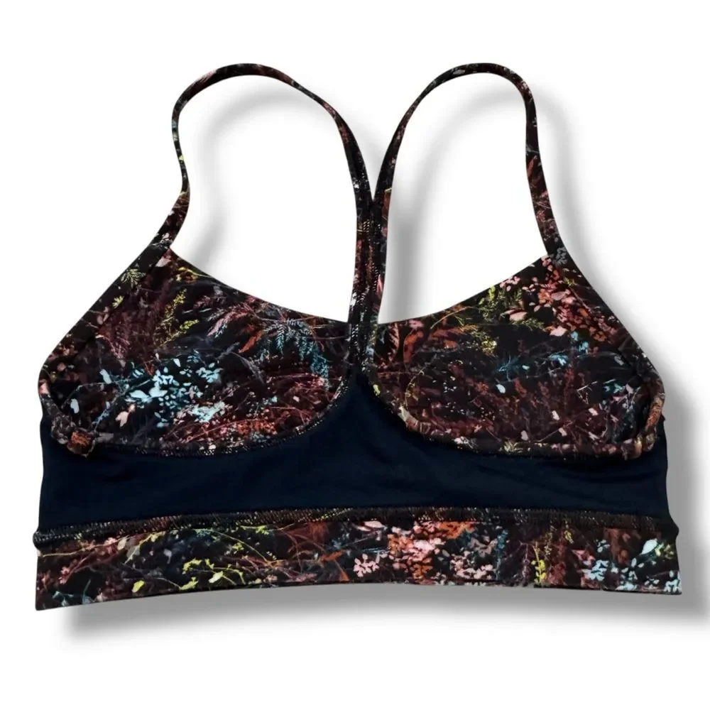 Lululemon Flow Y Bra Size 4 Floral Foliage Overlay Yoga Pilates Athleisure Fit